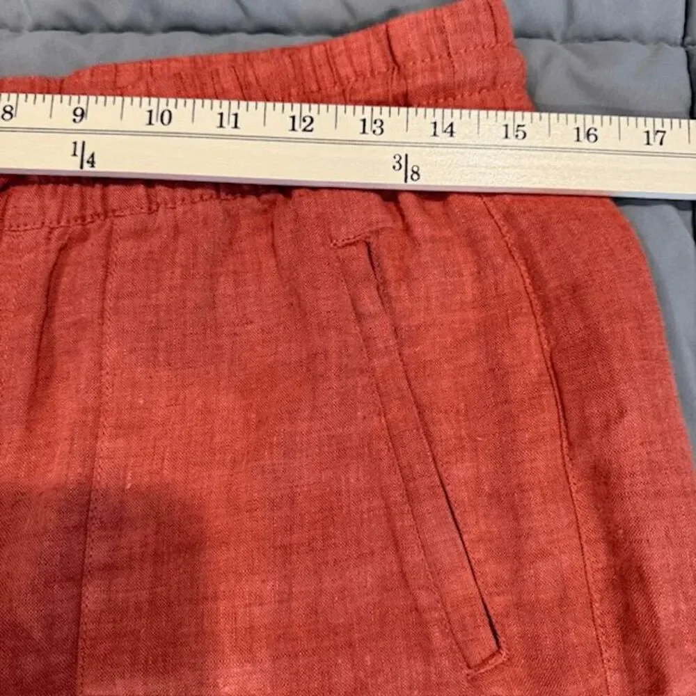 Athleta Retreat Linen Wide Leg‎ pants in Persimmon Coral Drawstring Size 8/P - Picture 9 of 14